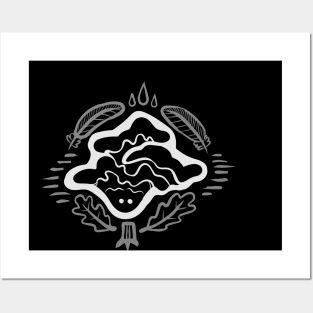 Spooky Cute Black and White Mushroom Spirit "Chicken of the Woods Guardian" Posters and Art